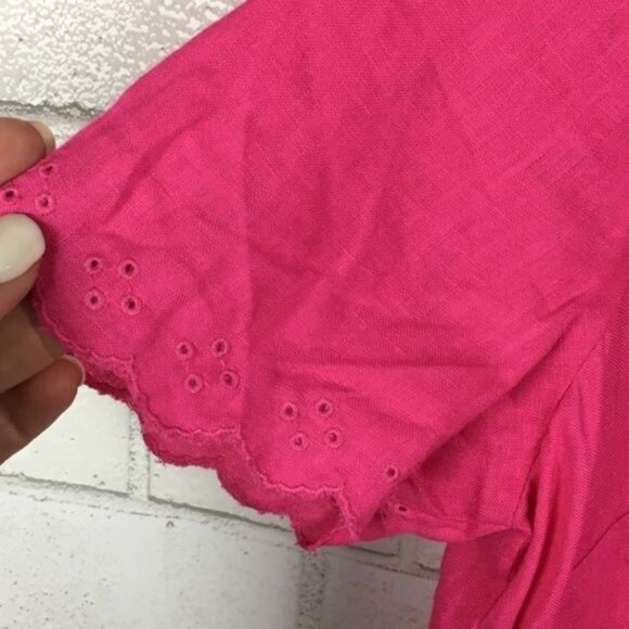 J.Crew Pink 100% Linen Short Sleeve Scalloped Hem Blouse Top Womens Size 2 - Picture 3 of 7